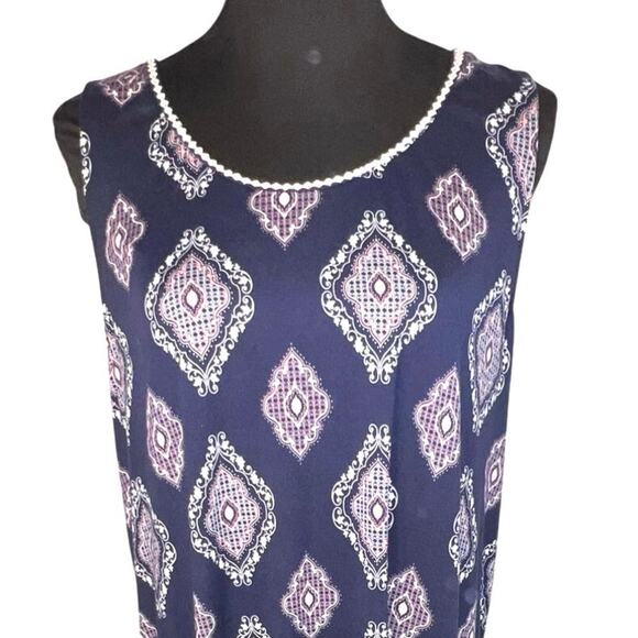 Anne Klein ladies L,sleeveless geometric block hem midi stretch Y2K nightgown - Picture 5 of 8